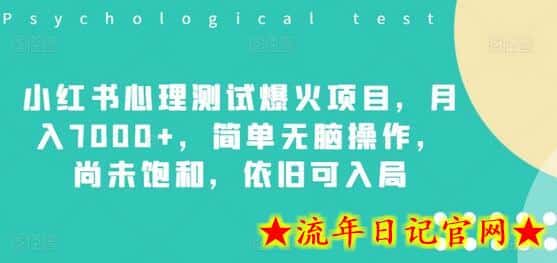 小红书心理测试爆火项目，月入7000+，简单无脑操作，尚未饱和，依旧可入局-流年日记