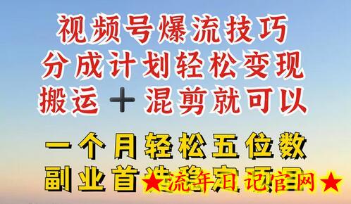 视频号分成最暴力赛道，几分钟出一条原创，最强搬运+混剪新方法，谁做谁爆-流年日记