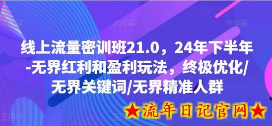 线上流量密训班21.0，24年下半年-无界红利和盈利玩法，终极优化/无界关键词/无界精准人群-流年日记