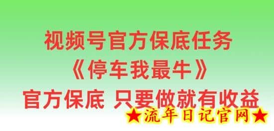 视频号官方保底任务，停车我最牛，官方保底只要做就有收益-流年日记