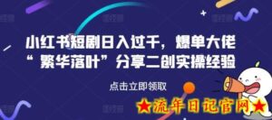 小红书短剧日入过千,爆单大佬“繁华落叶”分享二创实操经验-流年日记