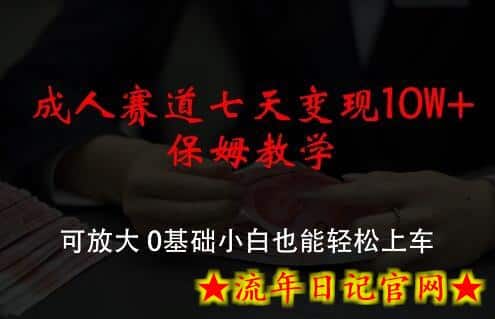 成人赛道七天变现10W+保姆教学，可放大，0基础小白也能轻松上车-流年日记