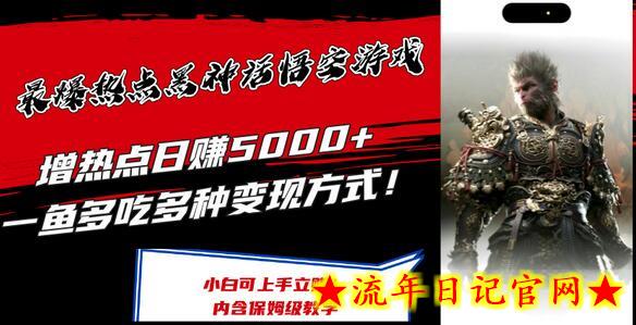 最爆热点黑神话悟空游戏，增热点日赚5k+，一鱼多吃多种变现方式，可立马上手赚钱-流年日记