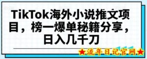 TikTok海外小说推文项目，榜一爆单秘籍分享，日入几千刀-流年日记