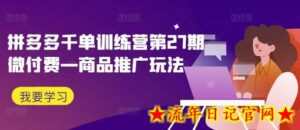 拼多多千单训练营第27期微付费—商品推广玩法-流年日记