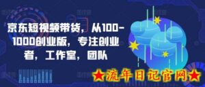 京东短视频带货,从100-1000创业版,专注创业者,工作室,团队-流年日记