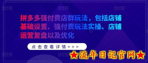 拼多多强付费店群玩法，包括店铺基础设置、强付费玩法实操、店铺运营复盘以及优化-流年日记