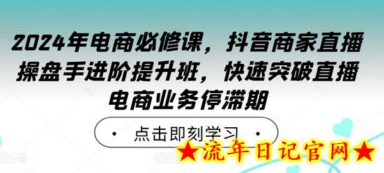 2024年电商必修课，抖音商家直播操盘手进阶提升班，快速突破直播电商业务停滞期-流年日记