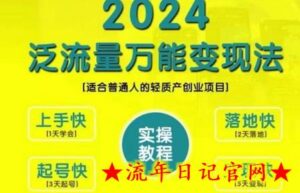 创业变现教学,2024泛流量万能变现法,适合普通人的轻质产创业项目-流年日记
