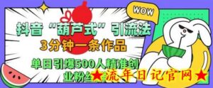 抖音葫芦式引流法,三分钟一条作品,单日引爆抖音500人精准创业粉丝群-流年日记
