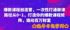 爆款课程创造营,一次性打通做课路径从0~1,打造你的爆款课程矩阵,撬动百万财富-流年日记