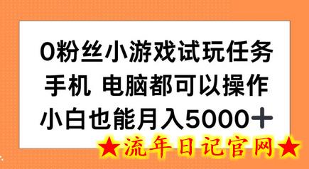 0粉丝小游戏试玩任务，手机电脑都可以操作，小白也能月入5000+-流年日记