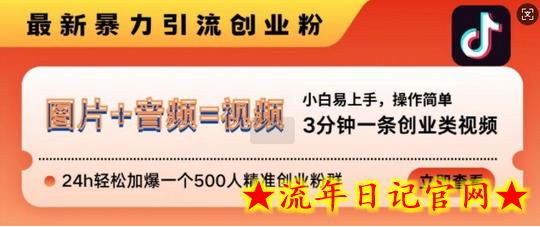 抖音最新暴力引流创业粉，3分钟一条创业类视频，24h轻松加爆一个500人精准创业粉群-流年日记