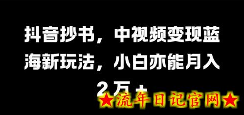 抖音抄书，中视频变现蓝海新玩法，小白亦能月入 过W-流年日记