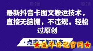 最新抖音卡图文搬运技术，直接无脑搬，不违规，轻松过原创-流年日记