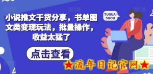 小说推文干货分享,书单图文类变现玩法,批量操作,收益太猛了-流年日记
