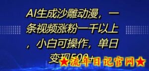 AI生成沙雕动漫,一条视频涨粉一千以上,小白可操作,单日变现500+-流年日记