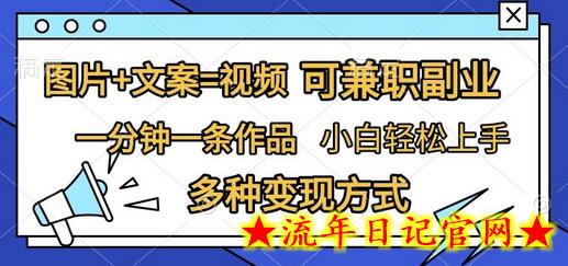 图片+文案=视频，精准暴力引流，可兼职副业，一分钟一条作品，小白轻松上手，多种变现方式-流年日记