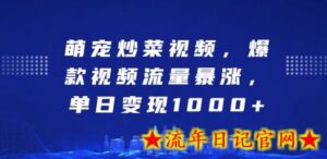 萌宠炒菜视频,爆款视频流量暴涨,单日变现1k-流年日记