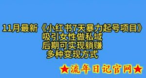 K总部落11月最新小红书7天暴力起号项目,吸引女性做私域-流年日记