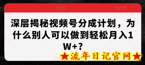 深层揭秘视频号分成计划，为什么别人可以做到轻松月入1W+?-流年日记