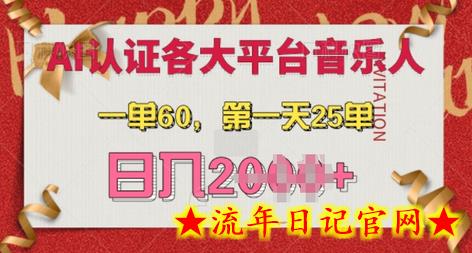 AI音乐申请各大平台音乐人，最详细的教材，一单60.第一天25单，日入多张-流年日记