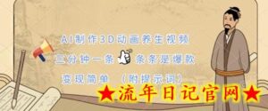 AI制作3D动画养生视频，三分钟一条，条条是爆款，变现简单(附提示词)-流年日记