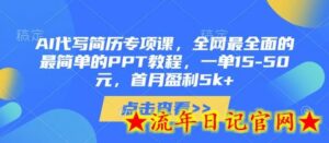AI代写简历专项课,全网最全面的最简单的PPT教程,一单15-50元,首月盈利5k+-流年日记