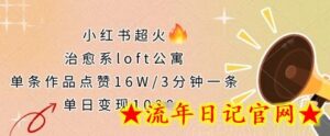 小红书超火的治愈系loft公寓，单条作品点赞16W，3分钟一条，单日变现数张-流年日记