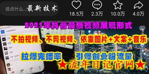 抖音最新视频展现形式，不拍视频、不剪视频、依靠图片+文案助推热门，引爆创业粉-流年日记