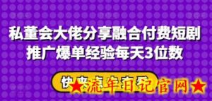 私董会大佬分享融合付费短剧推广爆单经验每天3位数-流年日记