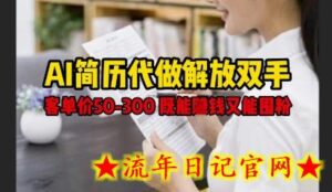AI简历代做解放双手，客单价50-300不等，既能挣钱又能囤粉-流年日记