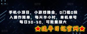 手机小项目,小游戏撸金,0门槛0投入操作简单,每天半小时,单机单号每日30-50,可批量放大-流年日记