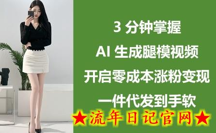 3分钟掌握AI生成腿模视频，开启零成本涨粉变现，一件代发到手软-流年日记