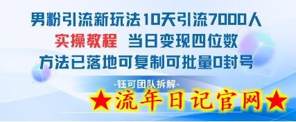男粉引流新玩法10天引流7000人当日变现四位数可复制可批量0封号-流年日记