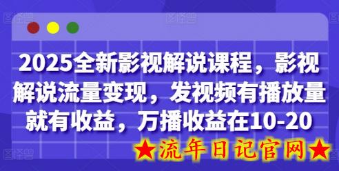 2025全新影视解说课程，影视解说流量变现，发视频有播放量就有收益，万播收益在10-20-流年日记