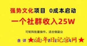 强势文化项目,一个社群收入25个W,0成本启动,可矩阵批量操作,原创详细实操教程-流年日记