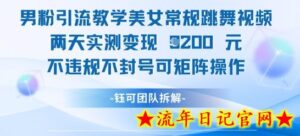 男粉引流教学美女常规跳舞视频两天实测变现1k+,不违规不封号可矩阵操作-流年日记