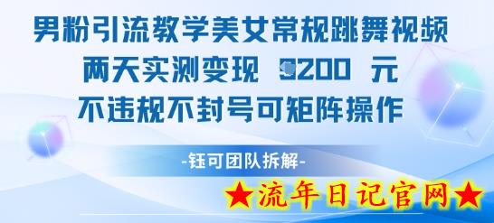 男粉引流教学美女常规跳舞视频两天实测变现1k+，不违规不封号可矩阵操作-流年日记