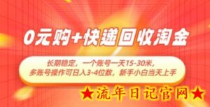 0元购+快递回收淘金,长期稳定,一个账号一天15-30米,多账号操作可日入3位数,新手小白当天上手-流年日记