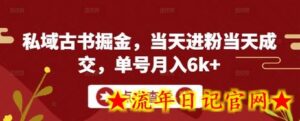 私域古书掘金，当天进粉当天成交，单号月入6k+-流年日记