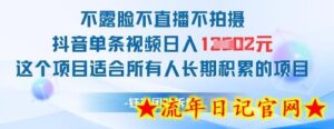 不露脸不直播不拍摄抖音单条视频日入1k+这个项目适合所有人长期积累的项目-流年日记