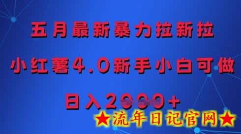 五月最新暴力拉新拉，小红薯4.0新手小白可做，日入多张-流年日记