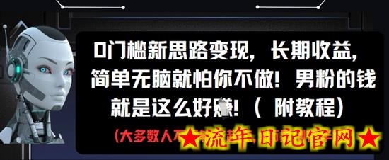 0门槛新思路变现，长期收益，简单无脑就怕你不做，男粉的钱就是这么好挣(附教程)-流年日记