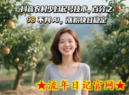 抖音农村少妇起号技术，百分之98不判AI，涨粉快且稳定-流年日记