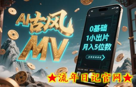 AI一键生成古风音乐MV，0剪辑基础1小时出片，多种变现渠道，一部手机月入5位数-流年日记