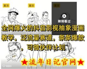 全网爆火的抖音影视抽象漫画教学,泛流量赛道,条条爆款,可做抖音伙伴计划视频号分成等-流年日记