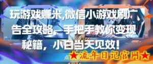 玩游戏挣米,微信小游戏刷广告全攻略,手把手教你变现秘籍,小白当天见效-流年日记