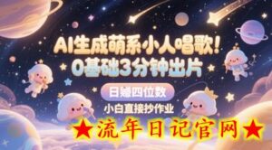 AI生成萌系小人唱歌，0基础3分钟出片，28个作品涨粉8.9W，单条最高19W赞，日入四位数，小白直接抄作业-流年日记