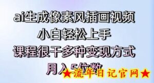 ai生成像素风插画视频,小白轻松上手,课程很干多种变现方式,月入5位数-流年日记